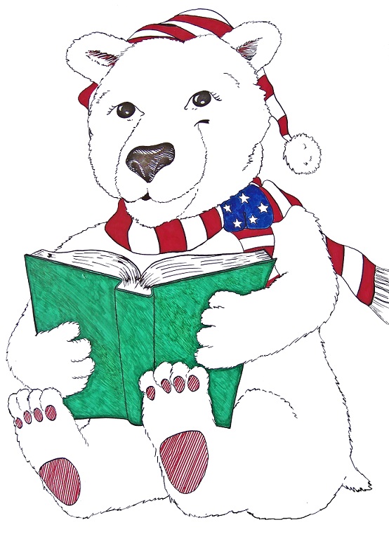 Polar Bear reading a green book
